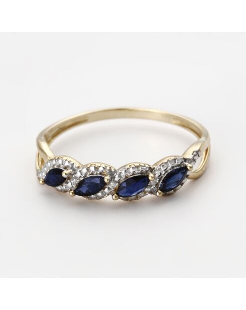 Bague Lune d'Or Diamants 0.011 ct & Saphirs 0.56 ct or jaune