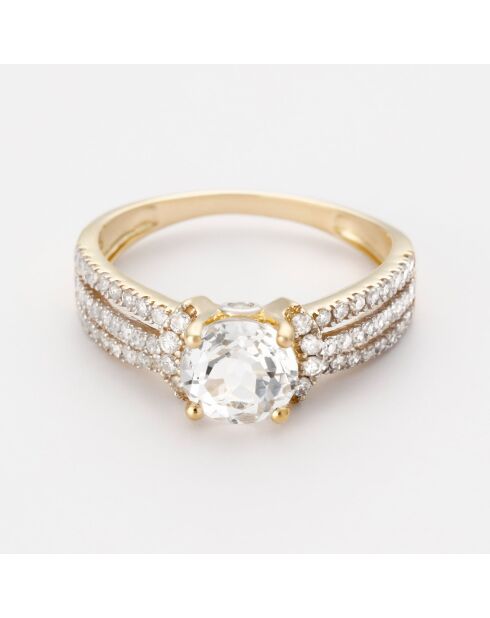 Bague Étincelante Diamants 0.383 ct & Topaze blanche 1.573 ct or jaune