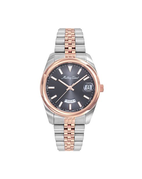 Montre Femme en Acier Mathy Day-Date doré rose/argenté