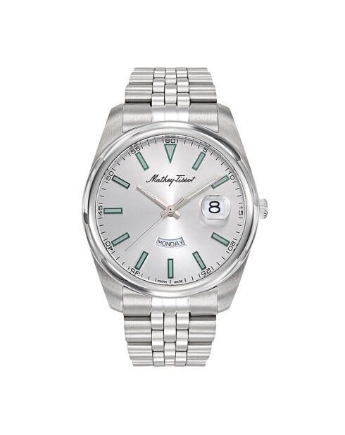 Montre Homme en Acier Mathy Day-Date argentée
