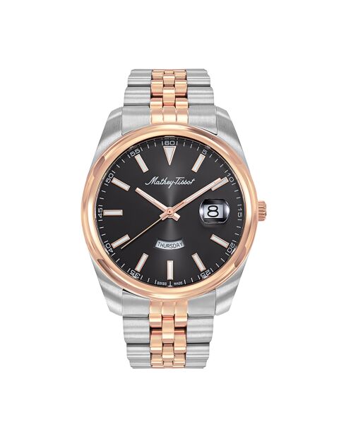 Mathy Day-Date stalen herenhorloge in roségoud/zilver