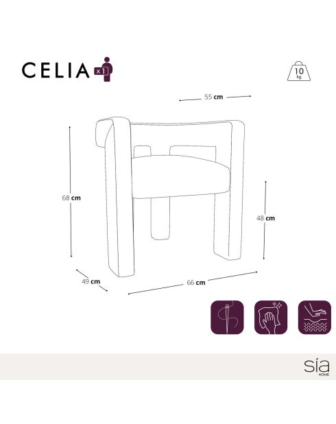 Fauteuil de salle à manger Celia Tissu tramé beige - 66x55x68 cm