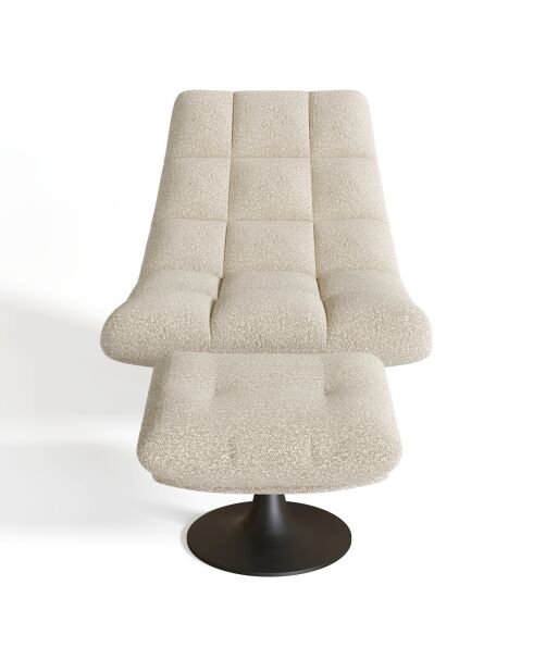 Fauteuil pivotant et repose-pieds Cosmo bouclette crème - 76x93x88 cm