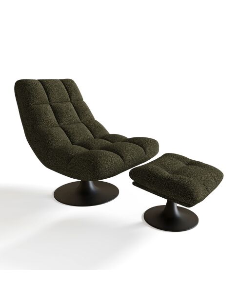 Fauteuil pivotant et repose-pieds Cosmo bouclette kaki - 76x93x88 cm