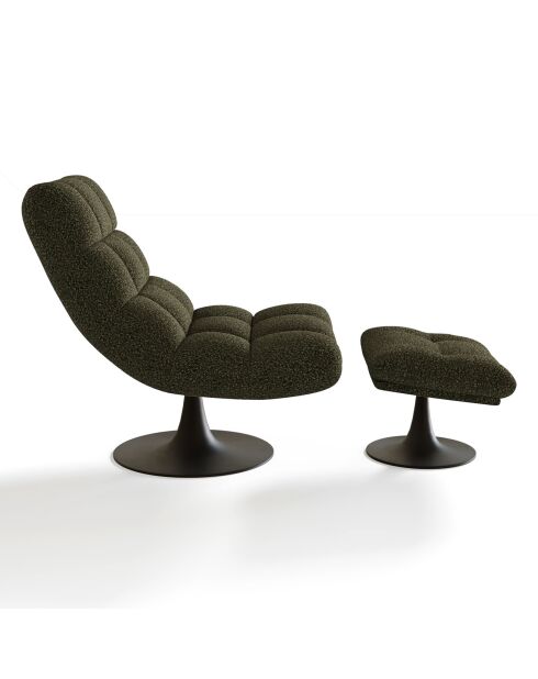 Fauteuil pivotant et repose-pieds Cosmo bouclette kaki - 76x93x88 cm