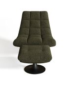 Fauteuil pivotant et repose-pieds Cosmo bouclette kaki - 76x93x88 cm