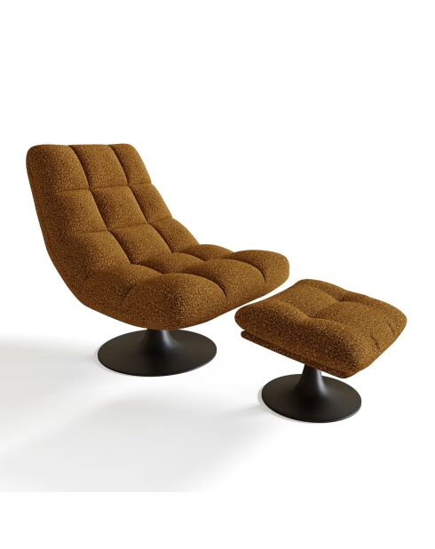 Fauteuil pivotant et repose-pieds Cosmo bouclette moutarde - 76x93x88 cm
