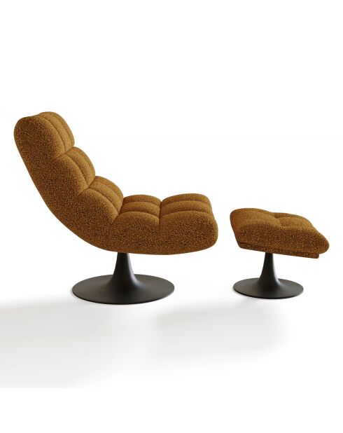 Fauteuil pivotant et repose-pieds Cosmo bouclette moutarde - 76x93x88 cm