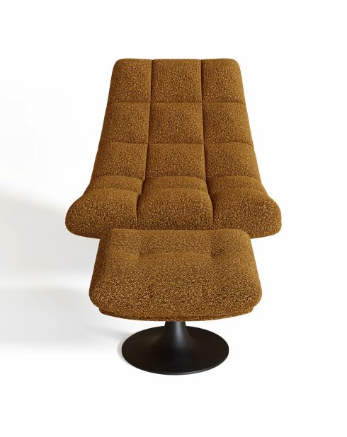 Fauteuil pivotant et repose-pieds Cosmo bouclette moutarde - 76x93x88 cm