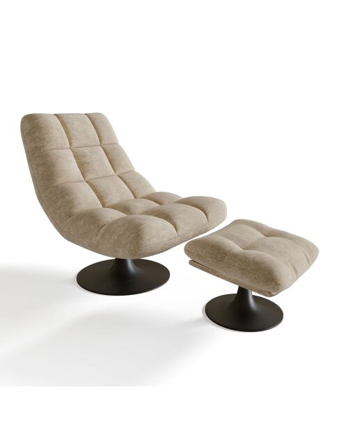 Fauteuil pivotant et repose-pieds Cosmo Velours chenillé beige foncé - 76x93x88 cm