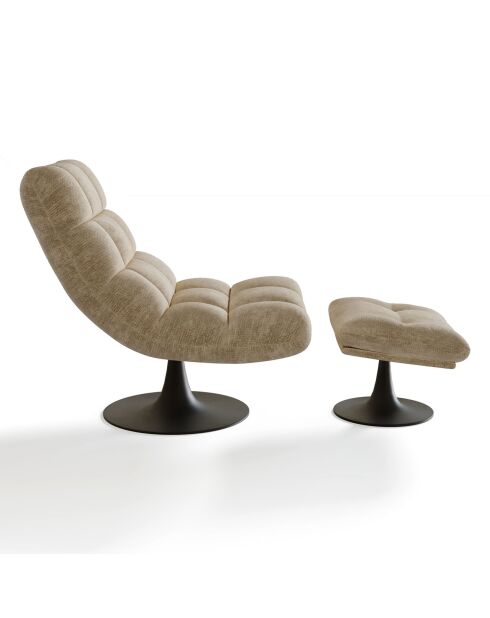 Fauteuil pivotant et repose-pieds Cosmo Velours chenillé beige foncé - 76x93x88 cm