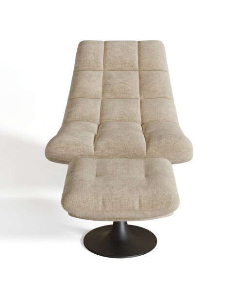 Fauteuil pivotant et repose-pieds Cosmo Velours chenillé beige foncé - 76x93x88 cm