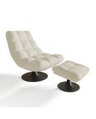 Fauteuil pivotant et repose-pieds Cosmo Velours chenillé crème - 76x93x88 cm