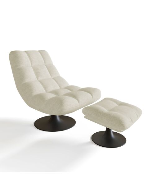 Fauteuil pivotant et repose-pieds Cosmo Velours chenillé crème - 76x93x88 cm