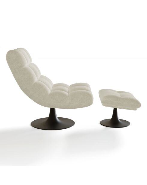 Fauteuil pivotant et repose-pieds Cosmo Velours chenillé crème - 76x93x88 cm