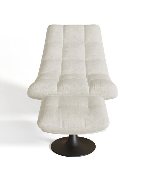 Fauteuil pivotant et repose-pieds Cosmo Velours chenillé crème - 76x93x88 cm