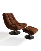 Fauteuil pivotant et repose-pieds Cosmo Velours chenillé noisette - 76x93x88 cm