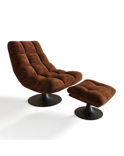 Fauteuil pivotant et repose-pieds Cosmo Velours chenillé noisette - 76x93x88 cm