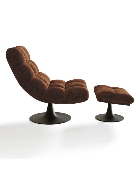 Fauteuil pivotant et repose-pieds Cosmo Velours chenillé noisette - 76x93x88 cm