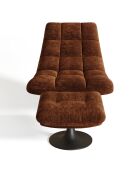 Fauteuil pivotant et repose-pieds Cosmo Velours chenillé noisette - 76x93x88 cm