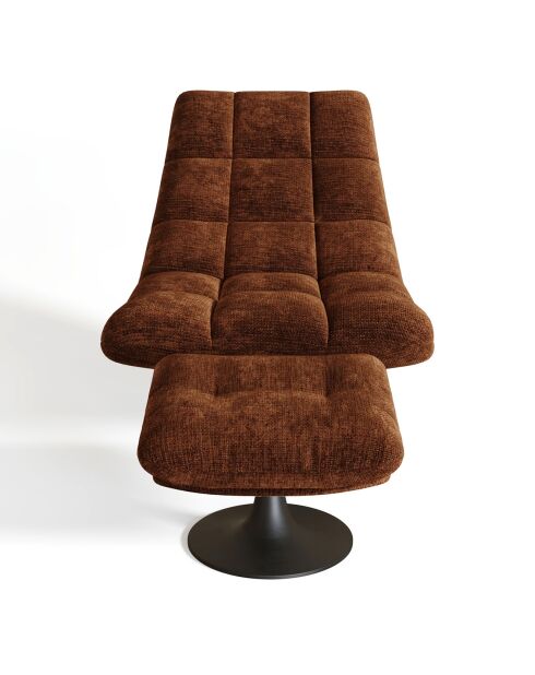 Fauteuil pivotant et repose-pieds Cosmo Velours chenillé noisette - 76x93x88 cm