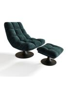 Fauteuil pivotant et repose-pieds Cosmo Velours chenillé vert paon  - 76x93x88 cm