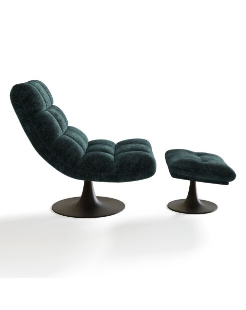 Fauteuil pivotant et repose-pieds Cosmo Velours chenillé vert paon  - 76x93x88 cm
