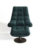 Fauteuil pivotant et repose-pieds Cosmo Velours chenillé vert paon  - 76x93x88 cm