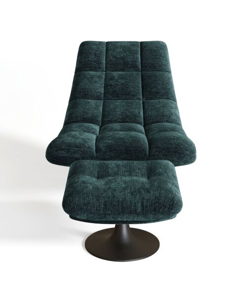 Fauteuil pivotant et repose-pieds Cosmo Velours chenillé vert paon  - 76x93x88 cm