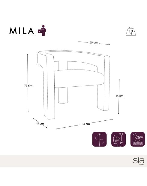 Fauteuil de salle à manger Mila Velours beige - 64x59x75 cm