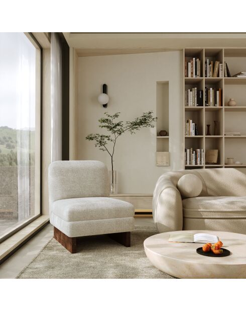 Fauteuil Nolan en Velours texturé beige - 61x75x76 cm
