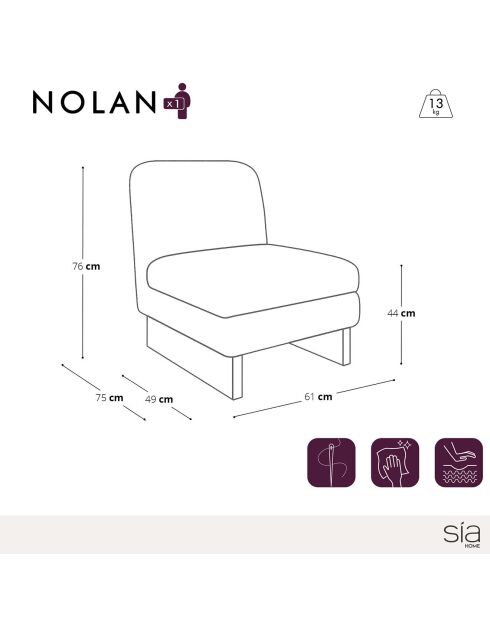 Fauteuil Nolan en Velours texturé beige - 61x75x76 cm