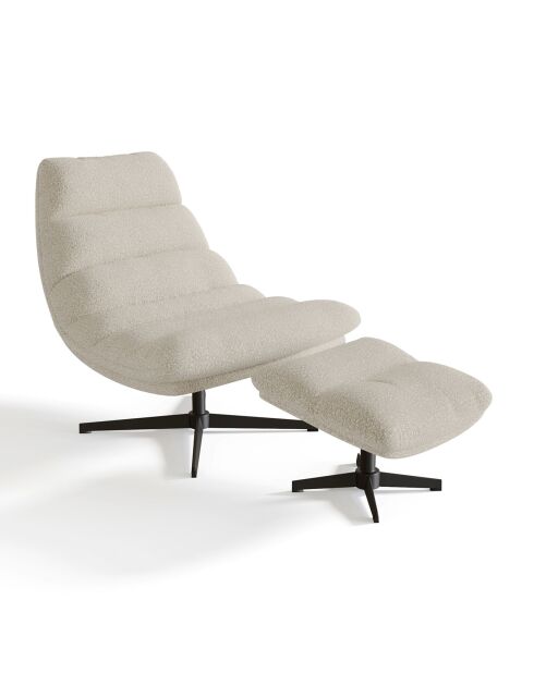 Fauteuil pivotant et repose-pieds Riva bouclette crème - 82x85x88 cm