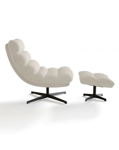 Fauteuil pivotant et repose-pieds Riva bouclette crème - 82x85x88 cm