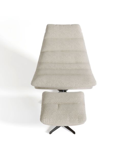 Fauteuil pivotant et repose-pieds Riva bouclette crème - 82x85x88 cm