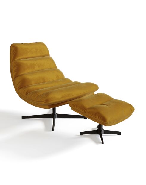 Fauteuil pivotant et repose-pieds Riva Velours moutarde - 82x85x88 cm