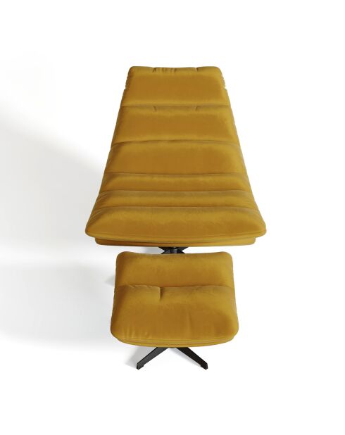 Fauteuil pivotant et repose-pieds Riva Velours moutarde - 82x85x88 cm