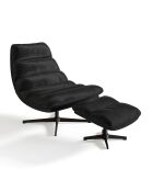 Fauteuil pivotant et repose-pieds Riva Velours noir - 82x85x88 cm