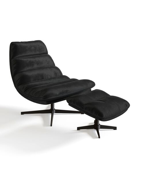 Fauteuil pivotant et repose-pieds Riva Velours noir - 82x85x88 cm