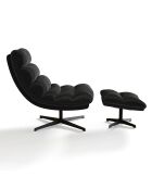Fauteuil pivotant et repose-pieds Riva Velours noir - 82x85x88 cm