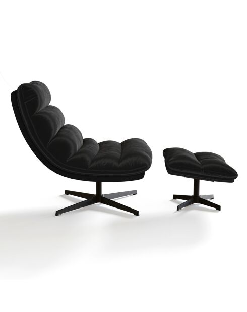 Fauteuil pivotant et repose-pieds Riva Velours noir - 82x85x88 cm