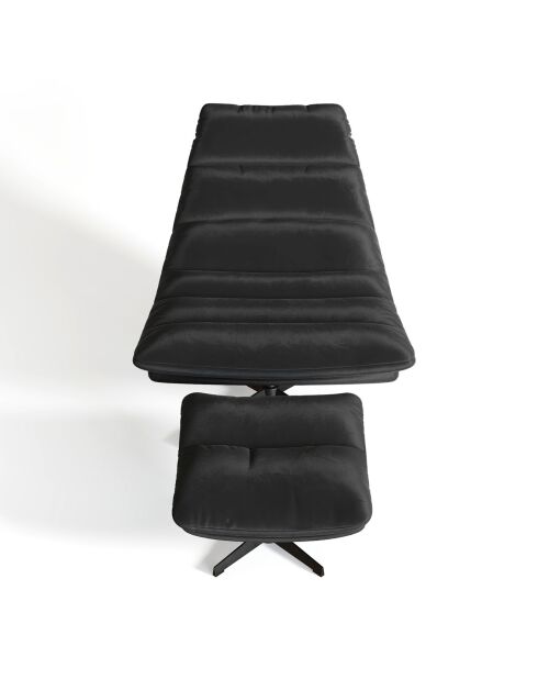 Fauteuil pivotant et repose-pieds Riva Velours noir - 82x85x88 cm