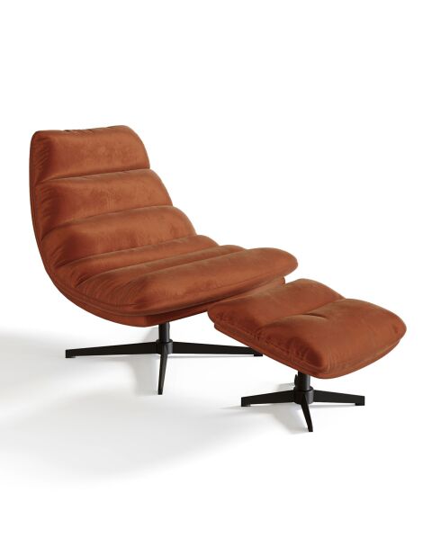 Fauteuil pivotant et repose-pieds Riva Velours terracotta - 82x85x88 cm