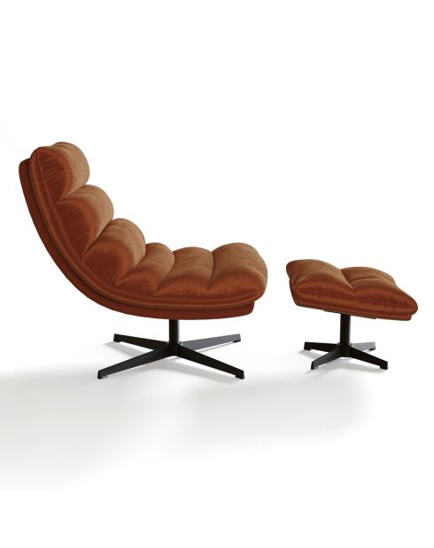 Fauteuil pivotant et repose-pieds Riva Velours terracotta - 82x85x88 cm
