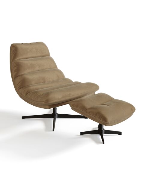 Fauteuil pivotant et repose-pieds Riva Velours taupe - 82x85x88 cm