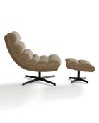 Fauteuil pivotant et repose-pieds Riva Velours taupe - 82x85x88 cm