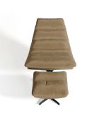 Fauteuil pivotant et repose-pieds Riva Velours taupe - 82x85x88 cm