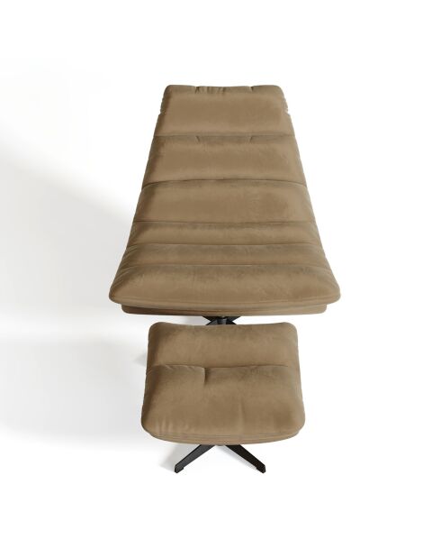Fauteuil pivotant et repose-pieds Riva Velours taupe - 82x85x88 cm