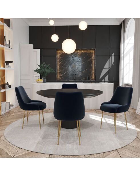 2 Chaises Rakel Velours Pieds brossés bleues - 82x64x55 cm