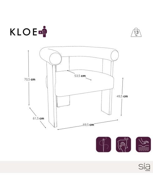 Fauteuil de salle à manger Kloe bouclette vert kaki - 69.5x61.5x70.5 cm